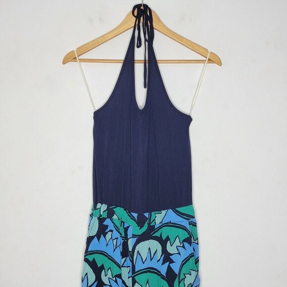 Aerie XS Navy Blue / Multicolored‎ Patterned Halter Neck Women's Jumpsuit - Picture 3 of 5